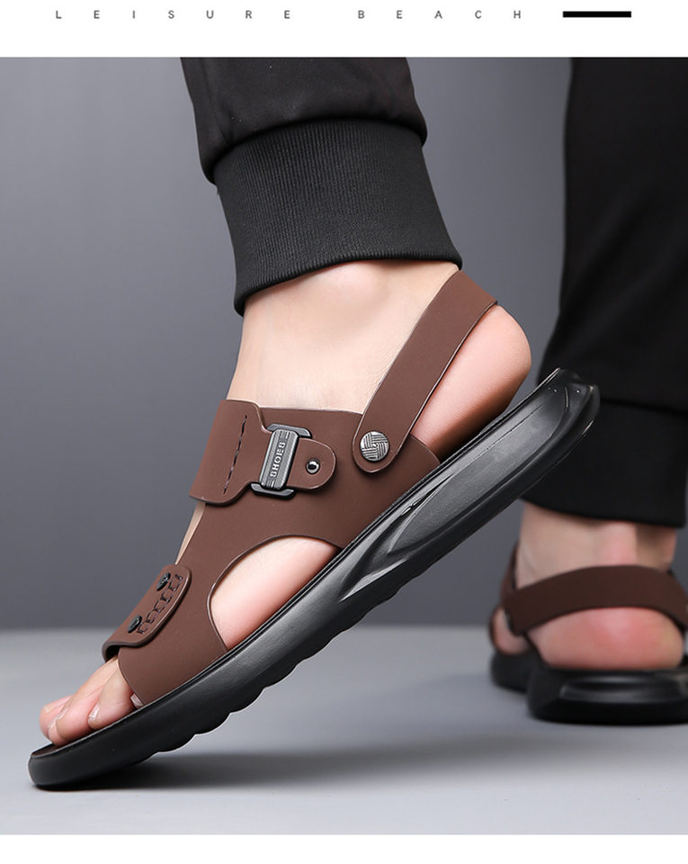 Dép sandal nam quai ngang hở ngón thoáng khí chống trượt đi biển và dạo phố — QS5253 nâu (cỡ giày thể thao), QS5253 đen (cỡ giày thể thao) chi tiết 20