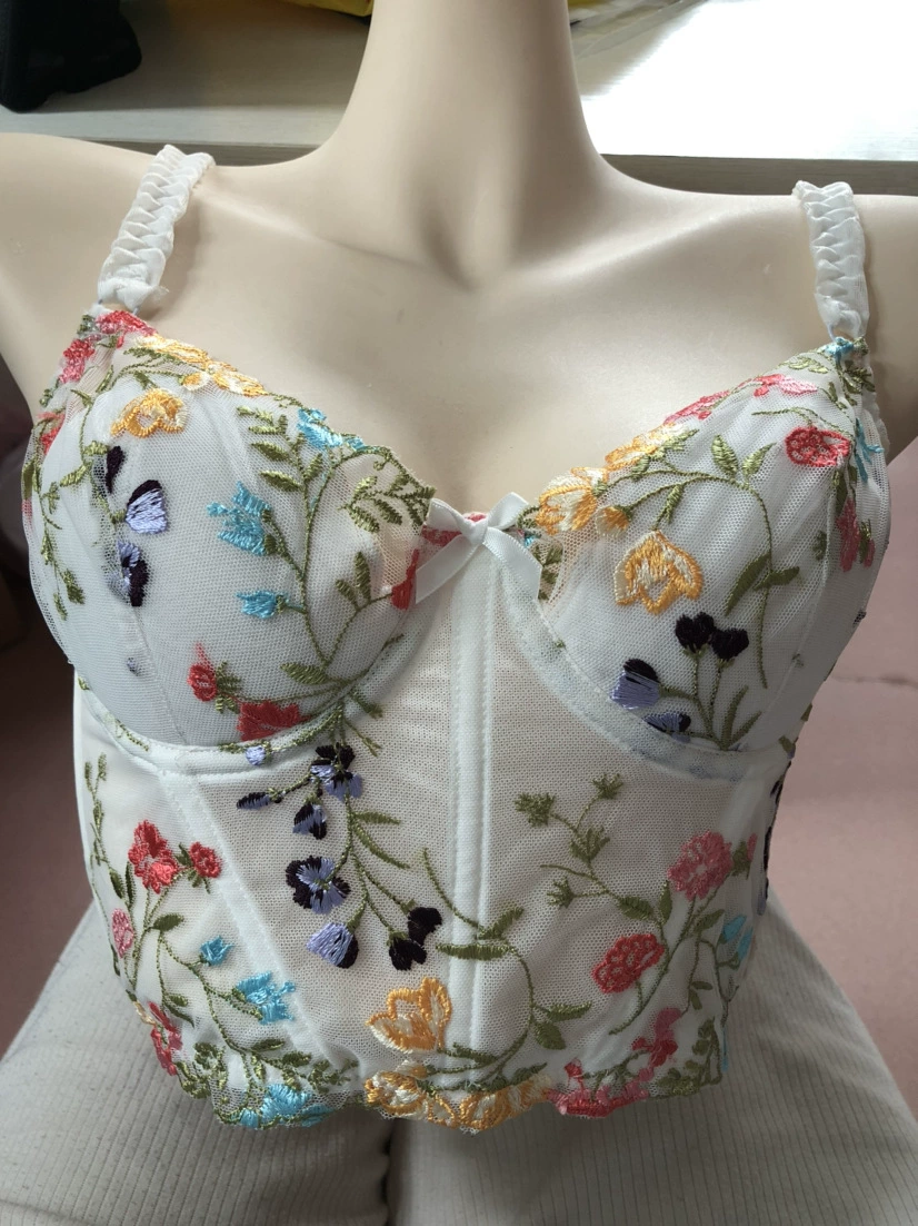 Push-Up Bra Set, Embroidered Longline with Steel Rings, Women's AB Cup 32/70–38/85 (S–XL)