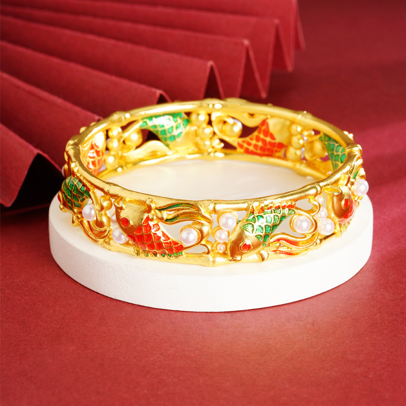 Antiguo oro de arena vietnamita chino arroz azul pulsera de perla koi simple de alta calidad joyas no se desvanecen