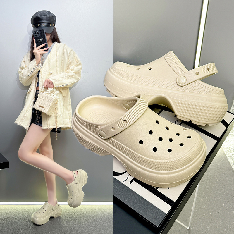 26-Year-Old New Model Summer Clogs, Indoor and Outdoor, Heel Height 8.5cm, Non-Slip Thick-Soled Eva Women's Closed-Toe Sandals and Slippers