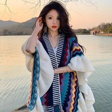 复古民族风木耳边披肩女云南丽江旅游斗篷穿搭披风旗袍流苏披肩女