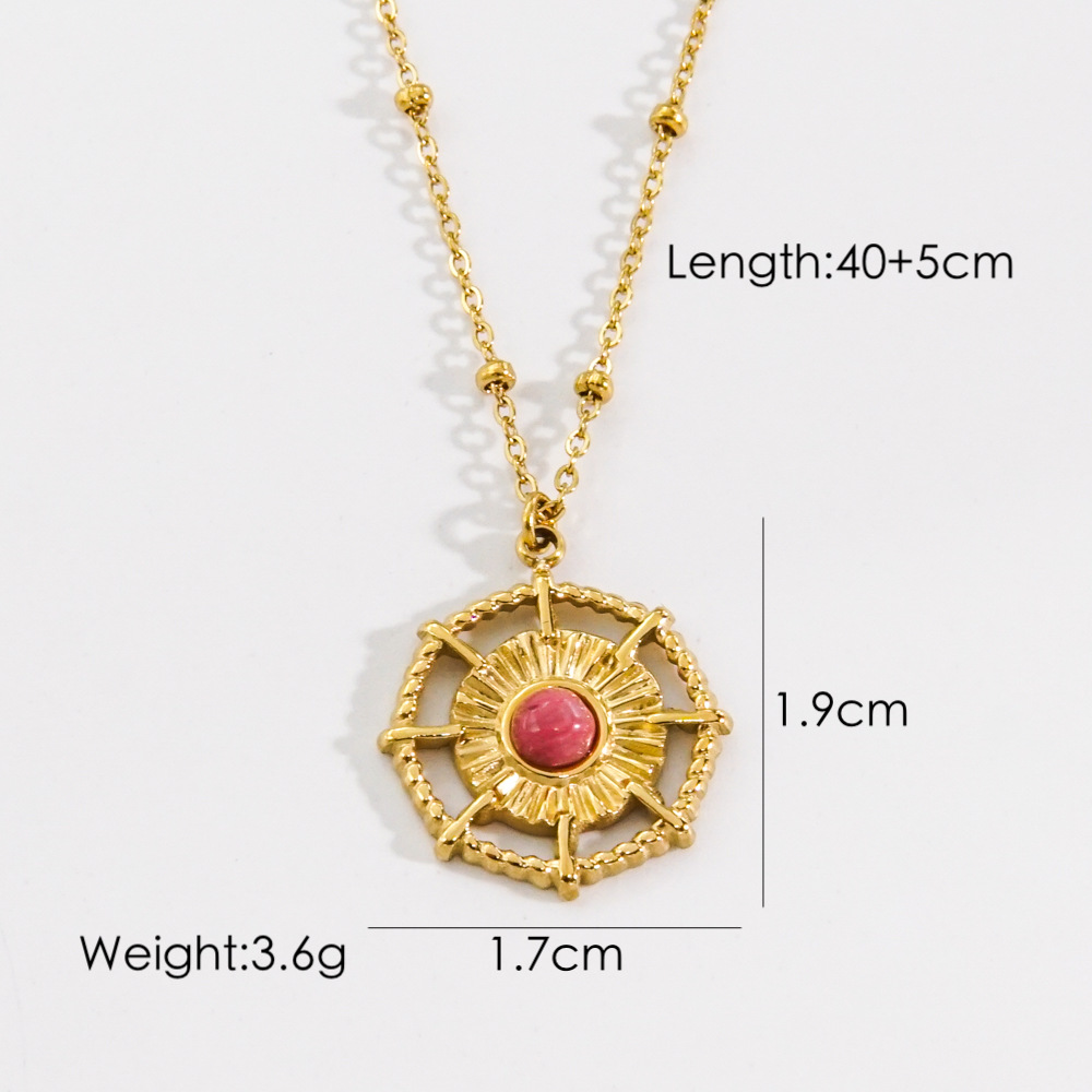 304 Stainless Steel 14K Gold Plated Retro Inlay Cross Square Oval Natural Stone Shell Zircon Pendant Necklace display picture 4