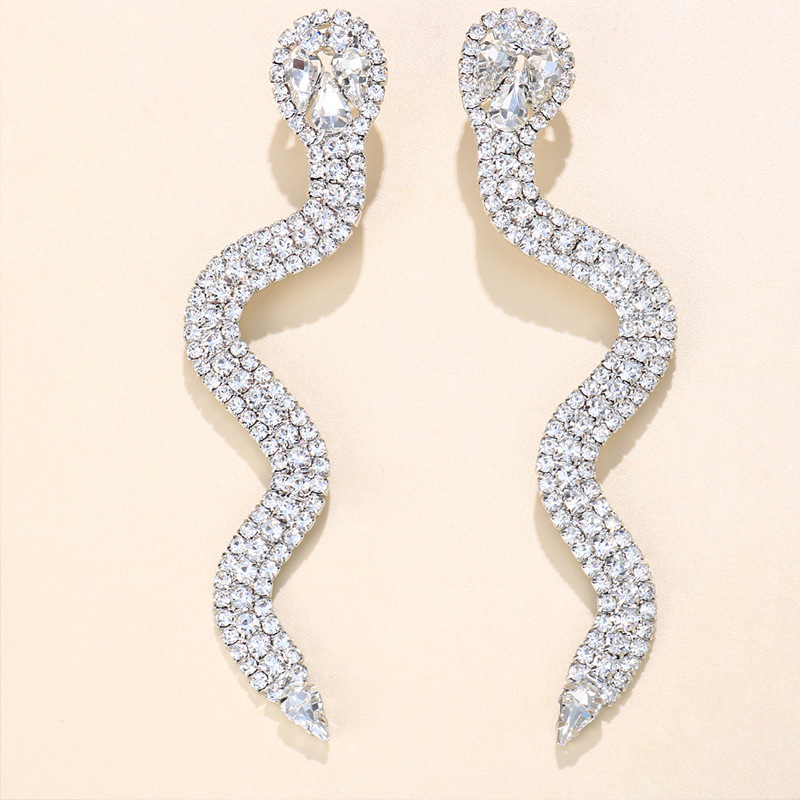 Geometric, Snake Pattern Fashion Geometric Snake Rhinestone Metal Earrings