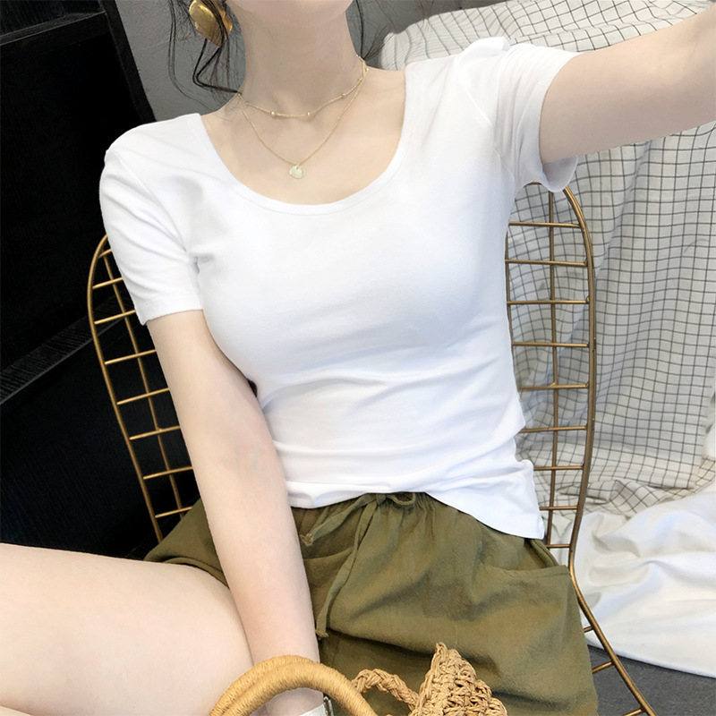 White T-shirt Women's Short-sleeved 2024 Spring and Summer New Cotton Round Neck Inner Slim-fit Low Collar Base Shirt All-match Top