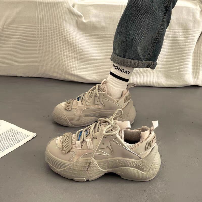 Thick-Soled Height-Increasing Versatile Round-Toe Dad Shoes for Women, 2025 New Spring and Autumn Student Lightweight Sneakers