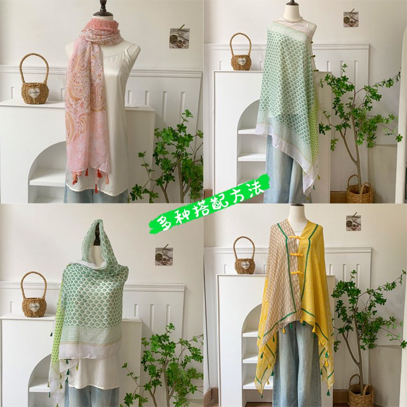 Chal de protección solar para mujer, hebilla de disco retro, fotografía de viaje de verano, capa de todo fósforo, procesamiento de bufanda delgada, fábrica personalizada