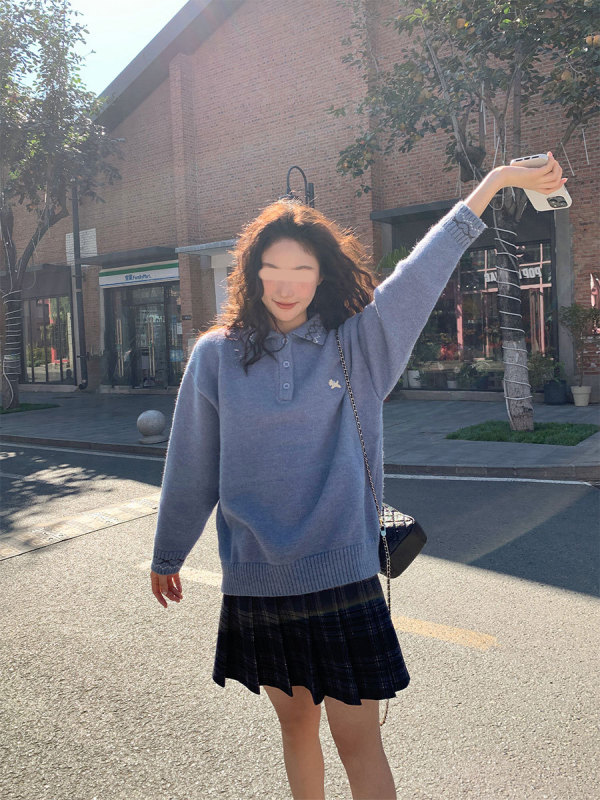 你好卡农 爱心提花小狗刺绣毛衣女春秋2025新款宽松显瘦针织上衣|undefined