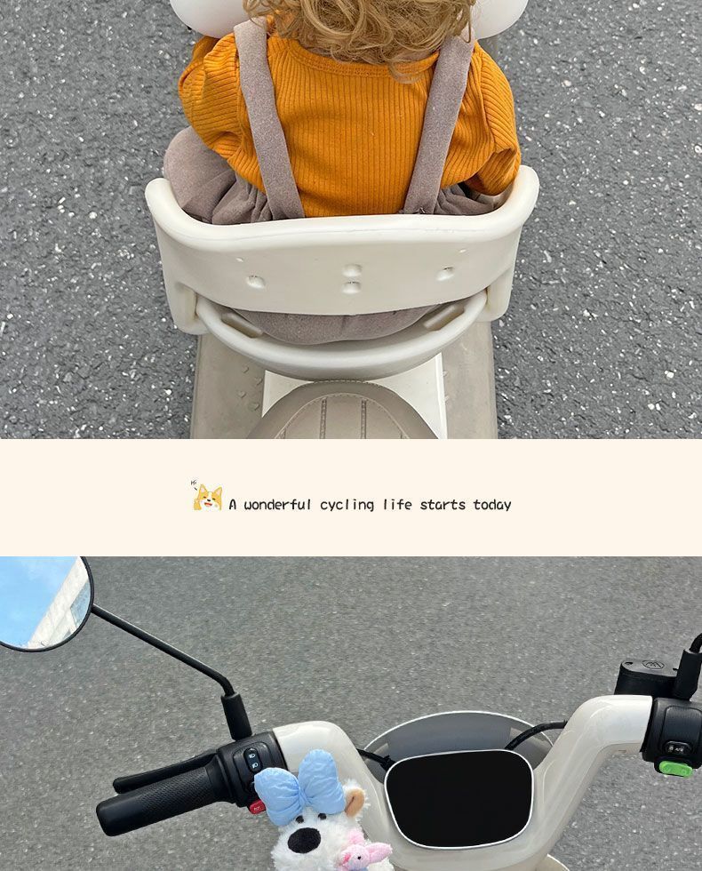 Electric scooter head protection pad, a creative and practical solution to prevent bumps and collisions for children during rides; includes a soft headrest and a rear waist support cushion