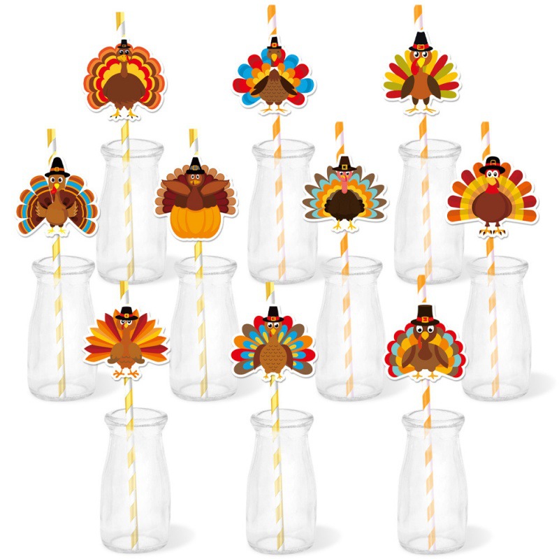 Nueva decoración de fiesta de Acción de Gracias, complemento de paja, decoración de paja de pavo, tarjeta de inserción, suministros de fiesta del festival de la cosecha