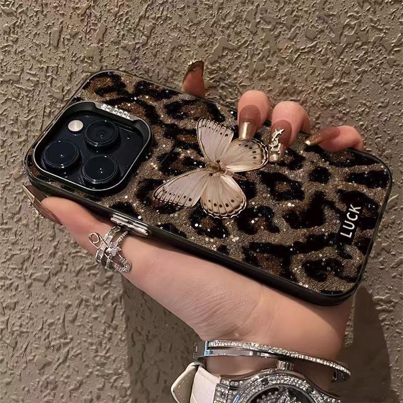 Nuevo estampado de leopardo de mariposa dorada para iPhone 16 funda para teléfono móvil Apple 15promax/14/13pro/12 Europa y América