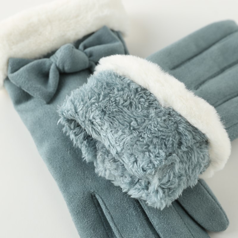 秋冬韩版麂皮绒手套女加绒分指触屏服饰手套可爱纯色手套加工定制