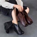 以一 Этнические кожаные короткие сапоги для матери для отдыха, мягкая подошва, этнический стиль, воловья кожа
