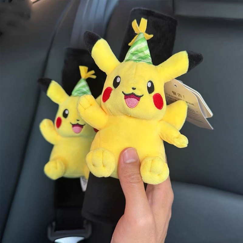 Authentic Pokémon Pikachu plush toy car seatbelt shoulder pad, cute interior decoration for car seatbelt