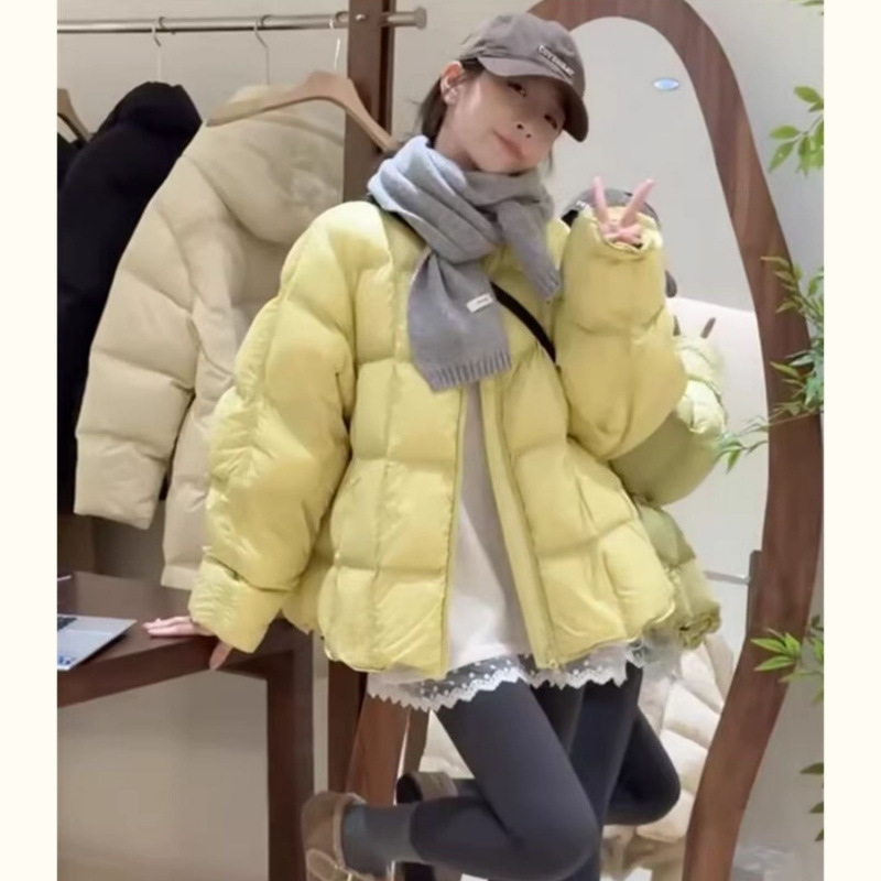 方块羽绒棉服女2025冬季新款宽松休闲韩版圆领加厚大码棉衣外套女|undefined