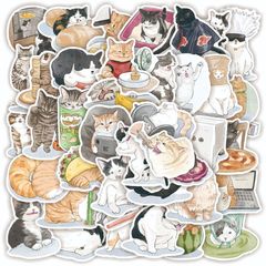 52張可愛貓咪卡通貼紙不乾膠防水貼紙拉杆箱萌萌啞膜貼畫信封口