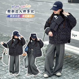 冬季中大女童棉衣冬装童装儿童棉服女孩碎花棉袄新短款围脖潮代发