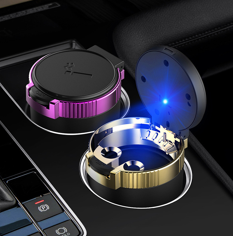Car Accessories Car Ashtray Portable One-Touch Opening Personalized Creative Multifunctional with Lid Led Light