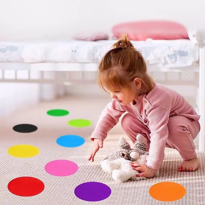 彩色地毯标记魔术贴圆形地毯标记训练地毯标记贴儿童定位圆形粘贴