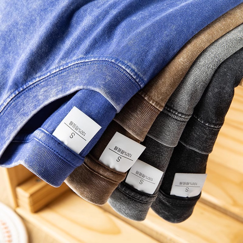 ¡Lavado y desgastado! 230g de algodón pesado de manga corta Camiseta de hombres y mujeres de todo fósforo de verano de color sólido simple camiseta suelta