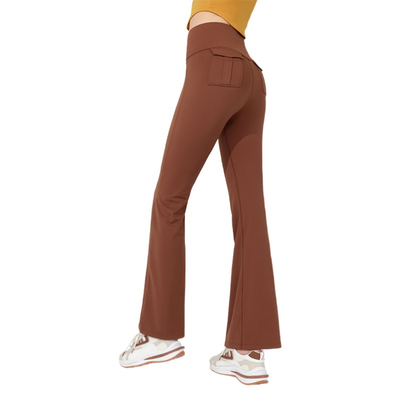 Pantalones de yoga acampanados transpirables de Lycra para Pilates, pantalones deportivos de cintura alta con bolsillos para mujer, pantalones largos deportivos que realzan los glúteos
