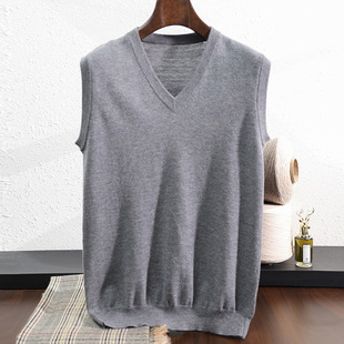 Wool Vest Vest Men's 100 Pure Wool Sweater V-Neck Pullover Sleeveless Sweater for Middle-aged Solid Color Knitted Waistcoat