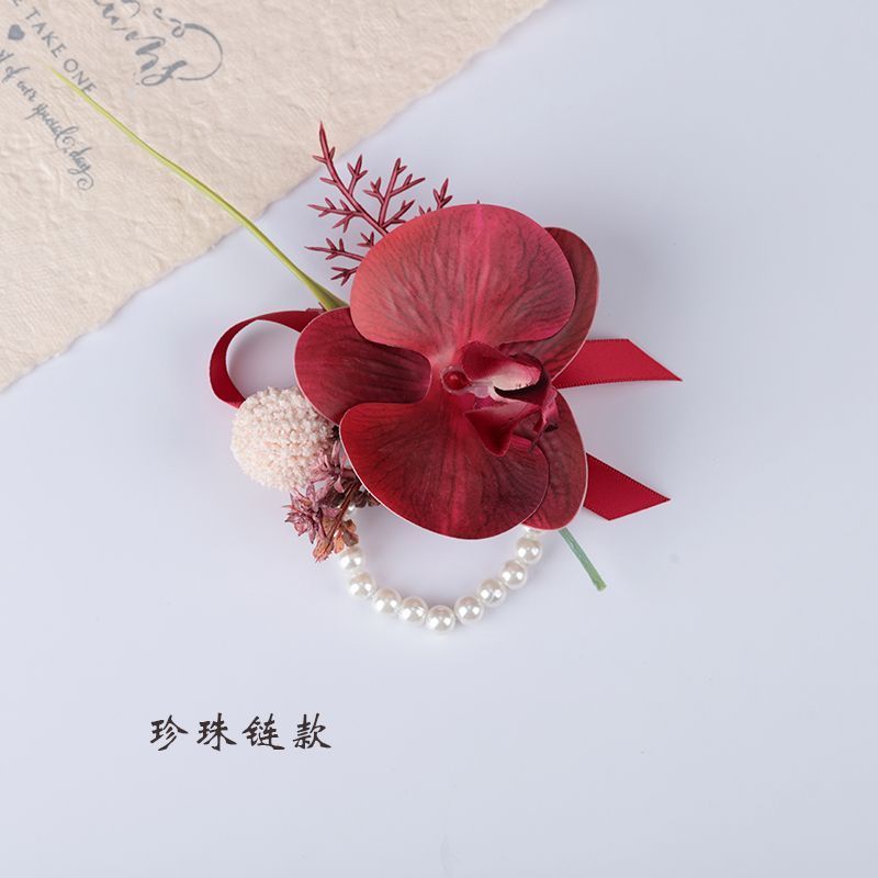 新款森系仿真蝴蝶兰胸花结婚新郎新娘襟花婚礼伴娘手腕花清新胸针|undefined