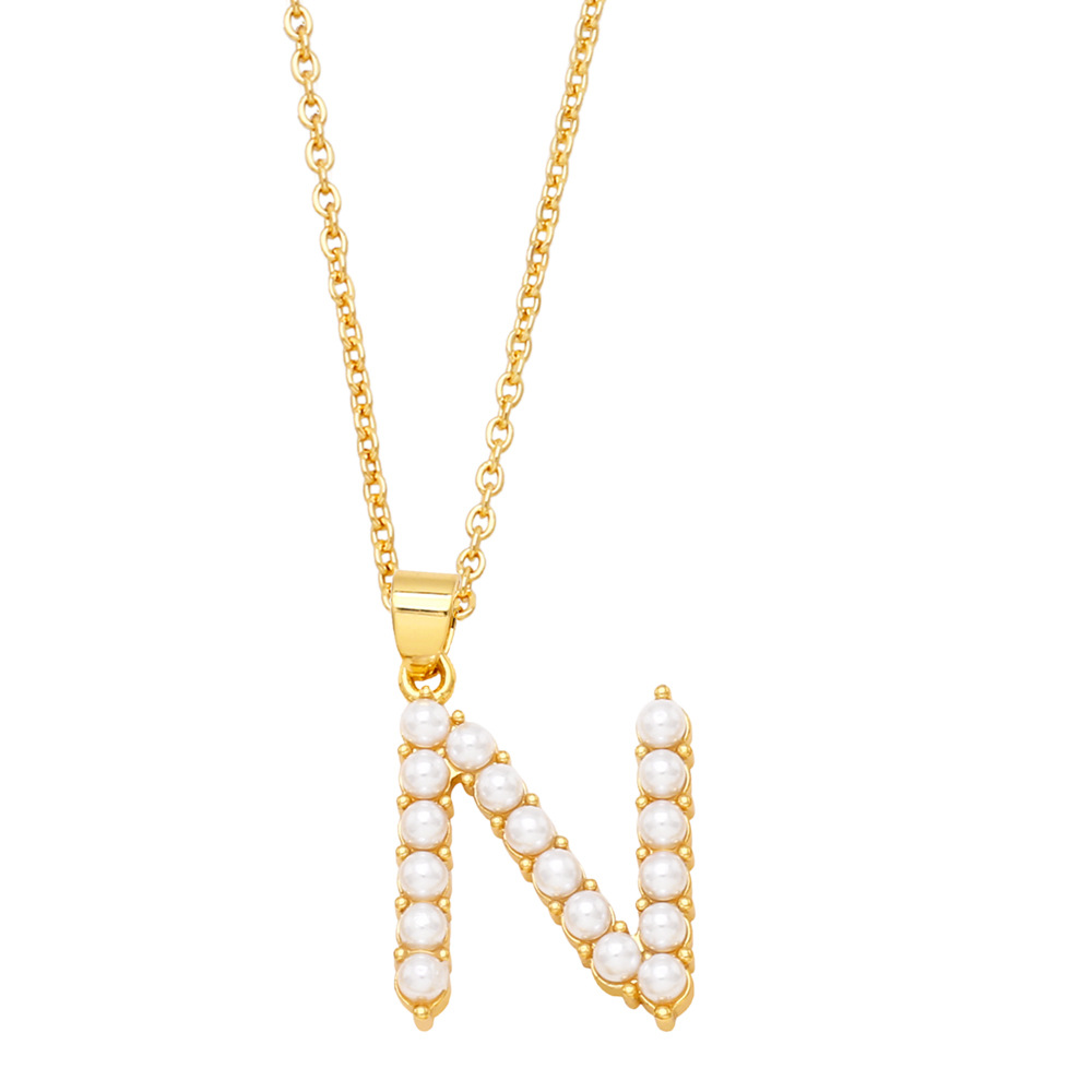 Letter Pattern Fashion Letter Imitation Pearl Copper Plating Pendant Necklace 1 Piece