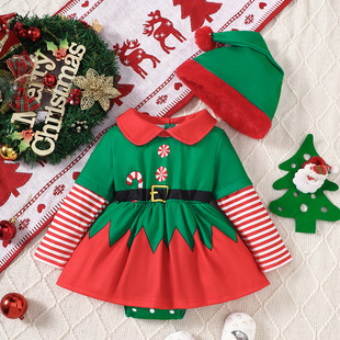 2024 Europe and the United States foreign trade autumn new baby Christmas printed striped suit