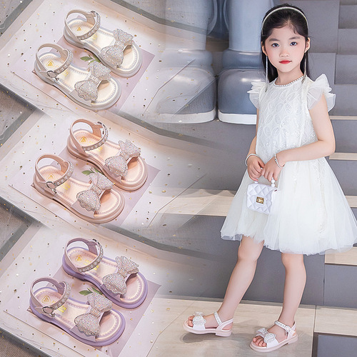 2025 Summer Girls' Sandals, Princess Style: Soft-Soled Crystal Shoes for Little Girls and Toddlers—Perfect for Children's Performances
