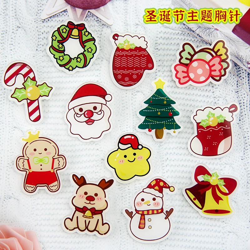 Ins Милый мультфильм Санта-Клаус Брошь Рождественский подарок Акриловый значок Сумка Декоративная булавка Оптовая продажа