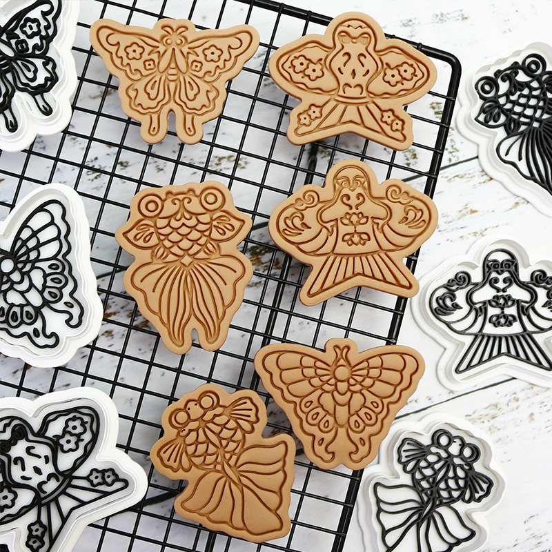Molde de galletas de pez mariposa para fiesta de horneado DIY molde de flip 3D estereoscopio de prensa molde de corte de galletas de helada