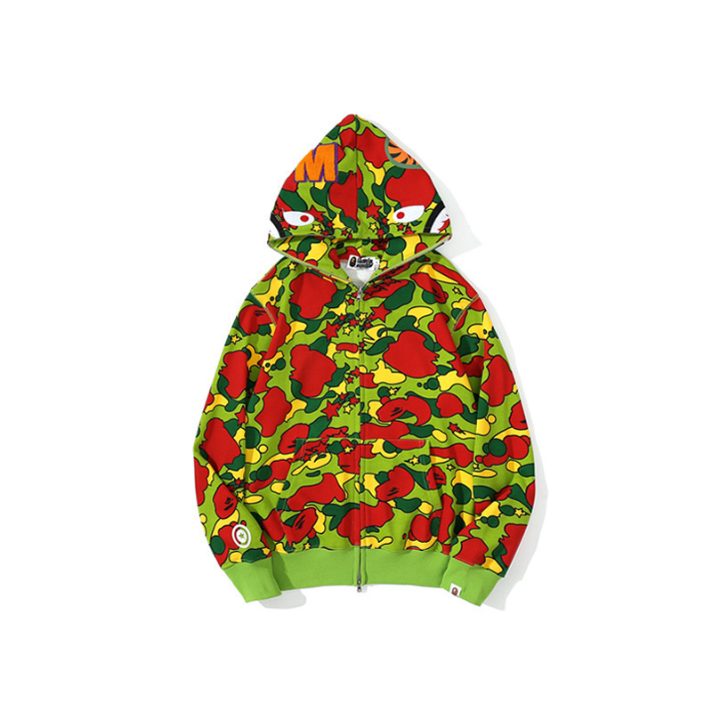 2025 [健康布] 3D デジタル印刷 Bape ブランド シャークヘッド スウェットシャツ メンズ カップル ジッパー カーディガン ベルト付き|undefined