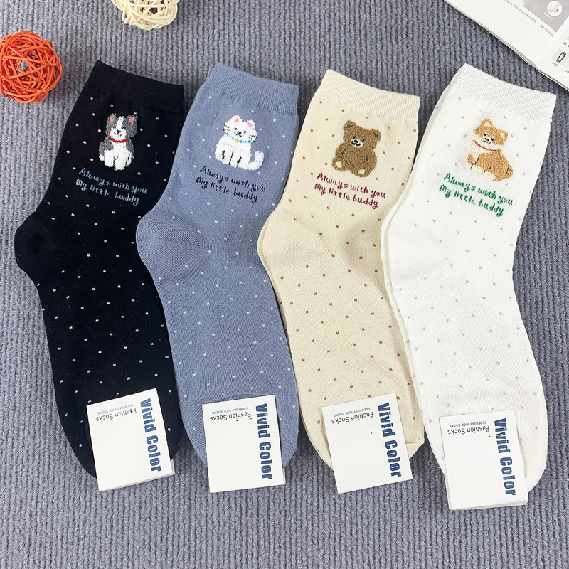 VWC0079 Cute little animal puppy and cat pattern personalized autumn and winter new Korean women's mid-calf socks VWC0079 Cute little animal puppy and cat pattern personalized autumn and winter new Korean women's mid-calf socks