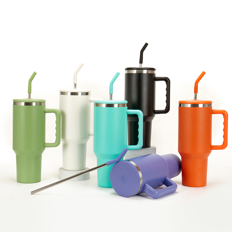 Taza de vacío de acero inoxidable 304 transfronterizo 40Oz con mango Taza de helado de paja Taza de coche de gran capacidad al aire libre