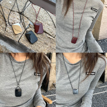 韩国同款小众设计几何长方形气质毛衣链时尚百搭配饰黑绳抽拉项链