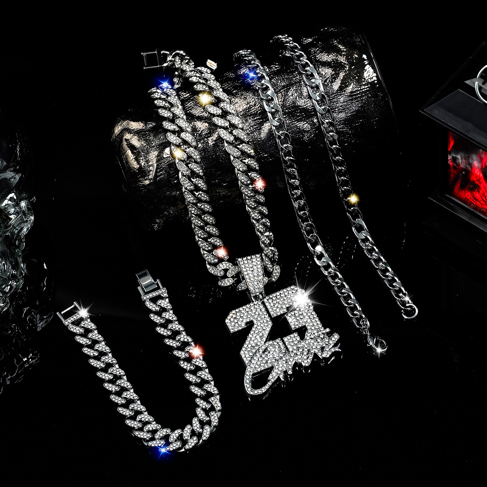Cuban Chain Bracelet For Men Layered Micro Inlaid Rhinestone_voghion.com