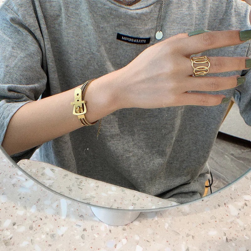 240g Weight Bracelets Classification 1 Piece Quantity Fashion Geometric Titanium Steel Gold Plated Bracelets 1 Piece