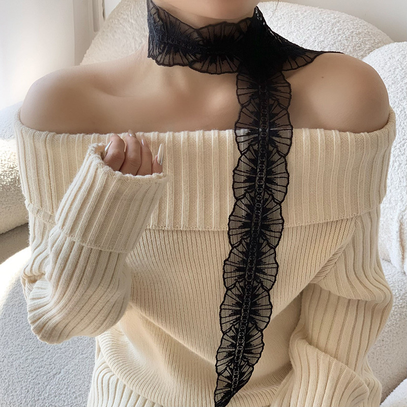 Bufandas de seda de alta calidad coreana bufandas de encaje de encaje de la atmósfera del bosque de la sensación de correa de cabello atado bufandas de seda