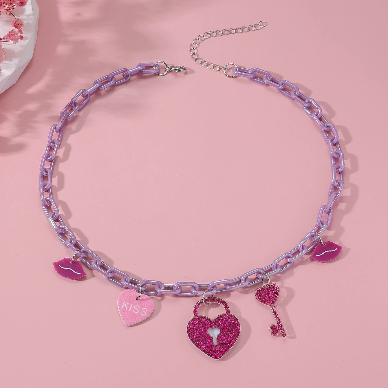 1 Piece Quantity Simple Style Lips Heart Shape Key Arylic Pendant Necklaces Wholesale