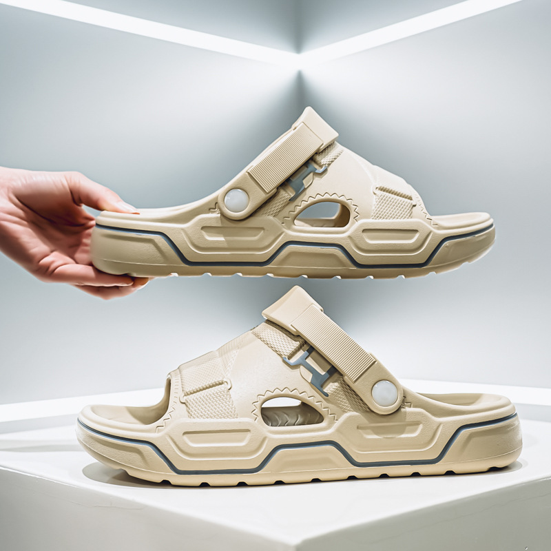 Zapatillas transfronterizas verano nuevo estilo antideslizante de una palabra río arriba zapatos transpirables suela suave dos cinturones sandalias y pantuflas de eva para hombre