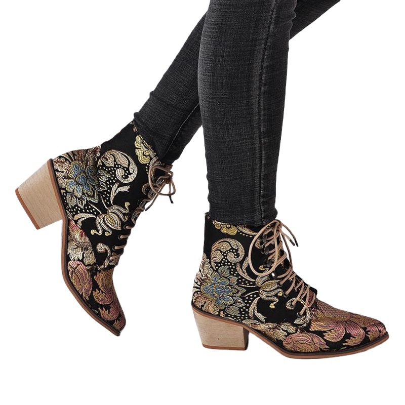 En stock suficiente juti invierno deseo Amazon estación independiente nuevo tacón grueso bordado de las mujeres botines