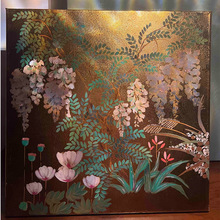 紫藤仿金箔客厅装饰画轻奢小众艺术餐厅壁画玄关肌理感走廊壁挂画