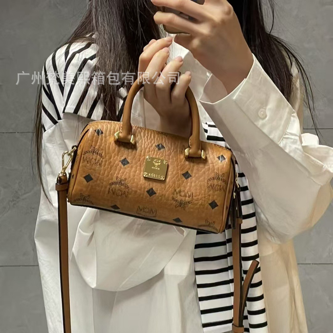 Mc's Classic Printed New Fashion Mini Boston Bag Single Shoulder Crossbody Women's Bag Commuter Satchel Pillow Bag