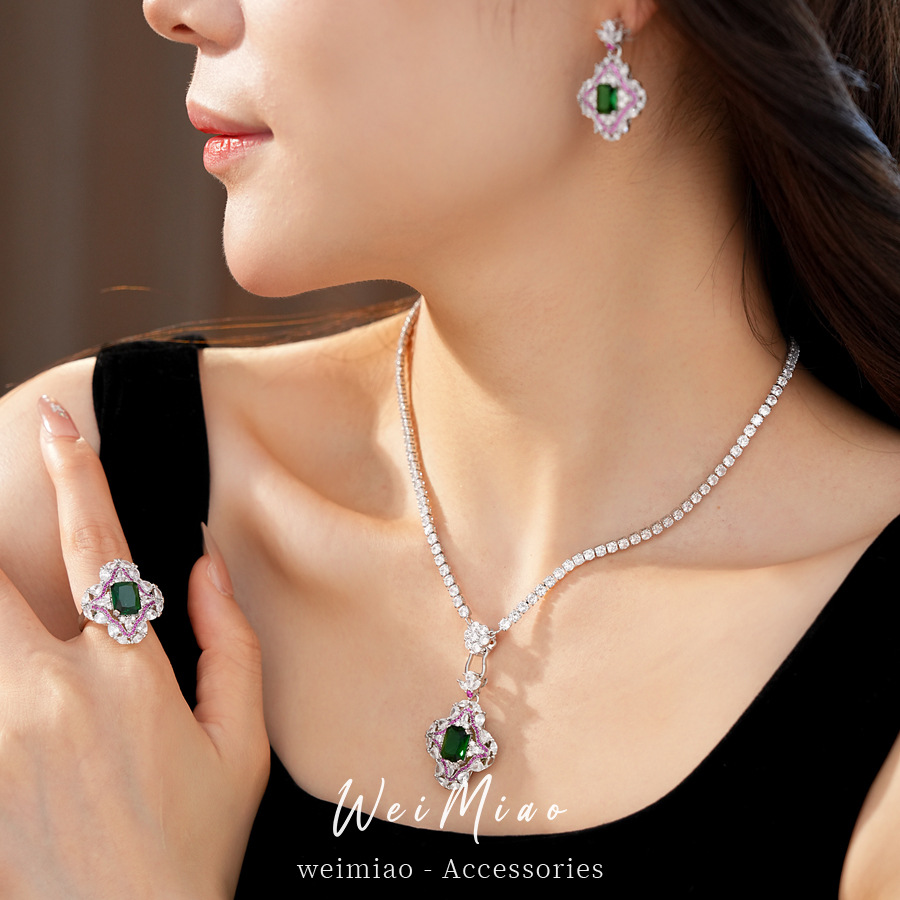 Medieval vintage jade cuadrado diamante pendientes retro pendientes lujo ligero conjunto de joyas de alta calidad al por mayor