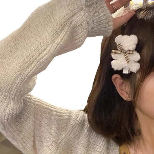 New autumn and winter plush bear hairpin side clip girl side clip bb clip versatile furry soft bangs headwear