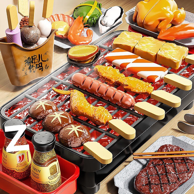 ミニキッチン女の子おでかけご飯ベビー調理串バーベキューセット子供用ままごとおもちゃストレートヘア|undefined