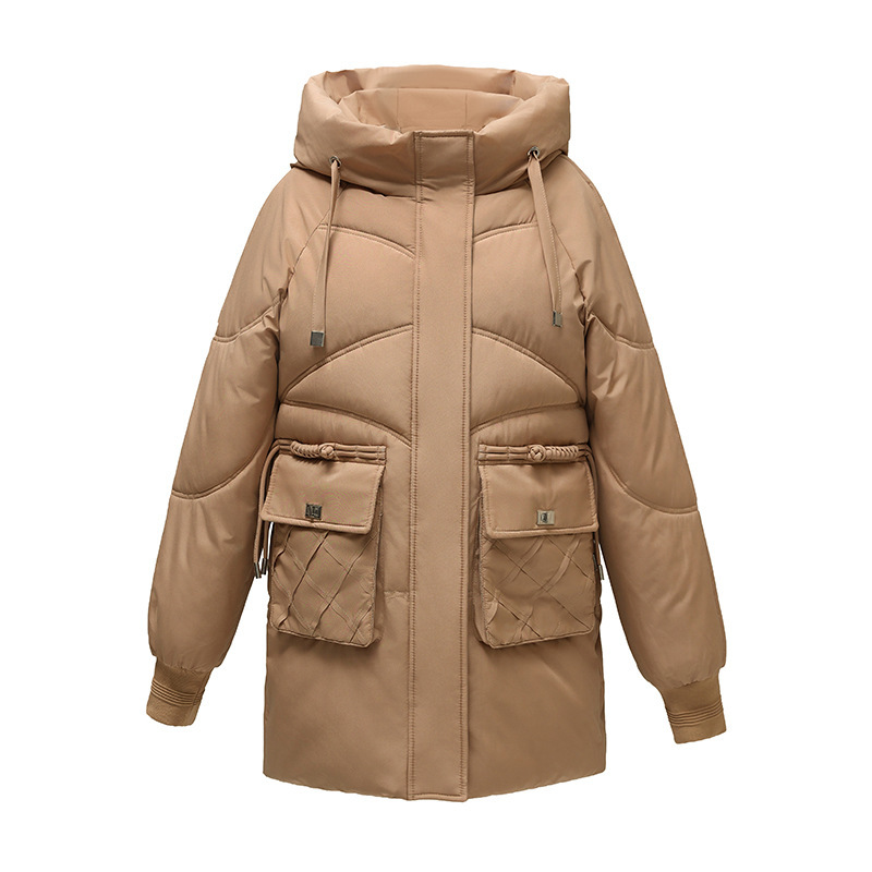 女性のための冬の厚みのあるミドル丈の綿の服 2025 新しい緩い大きいサイズのフード付き綿のジャケットファッション綿のジャケット防寒|undefined