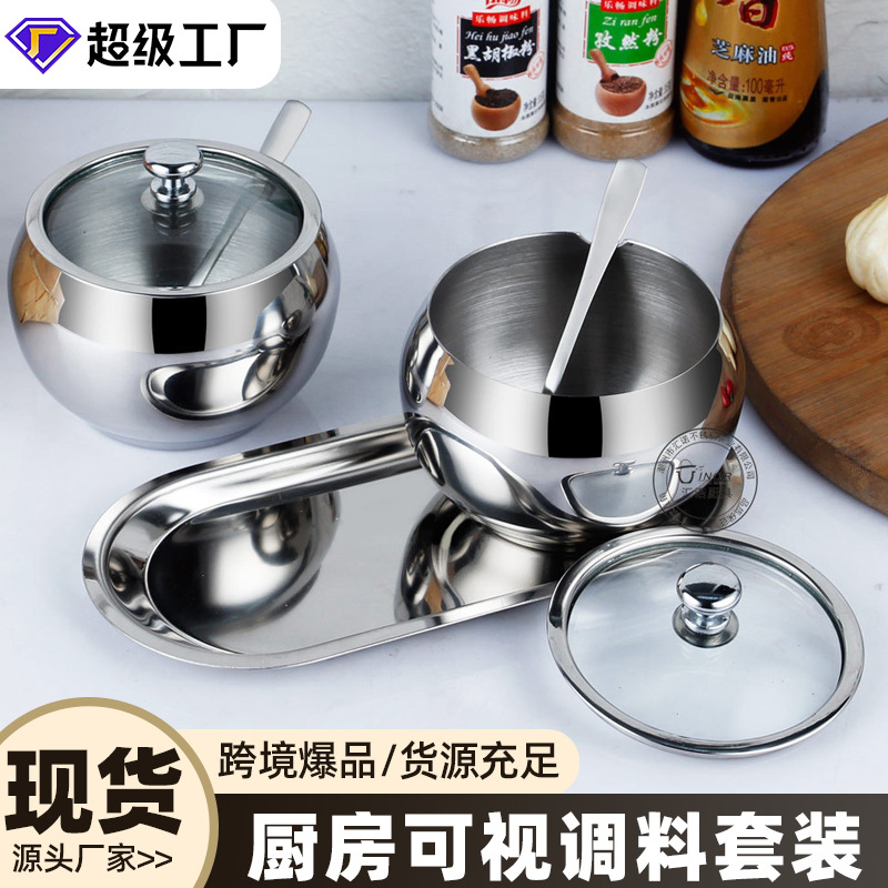 Juego de tarros para condimentos de acero inoxidable 304, caja de condimentos visible para cocina, contenedor de condimentos, tarro de sal y azúcar, tarro de condimentos sólido