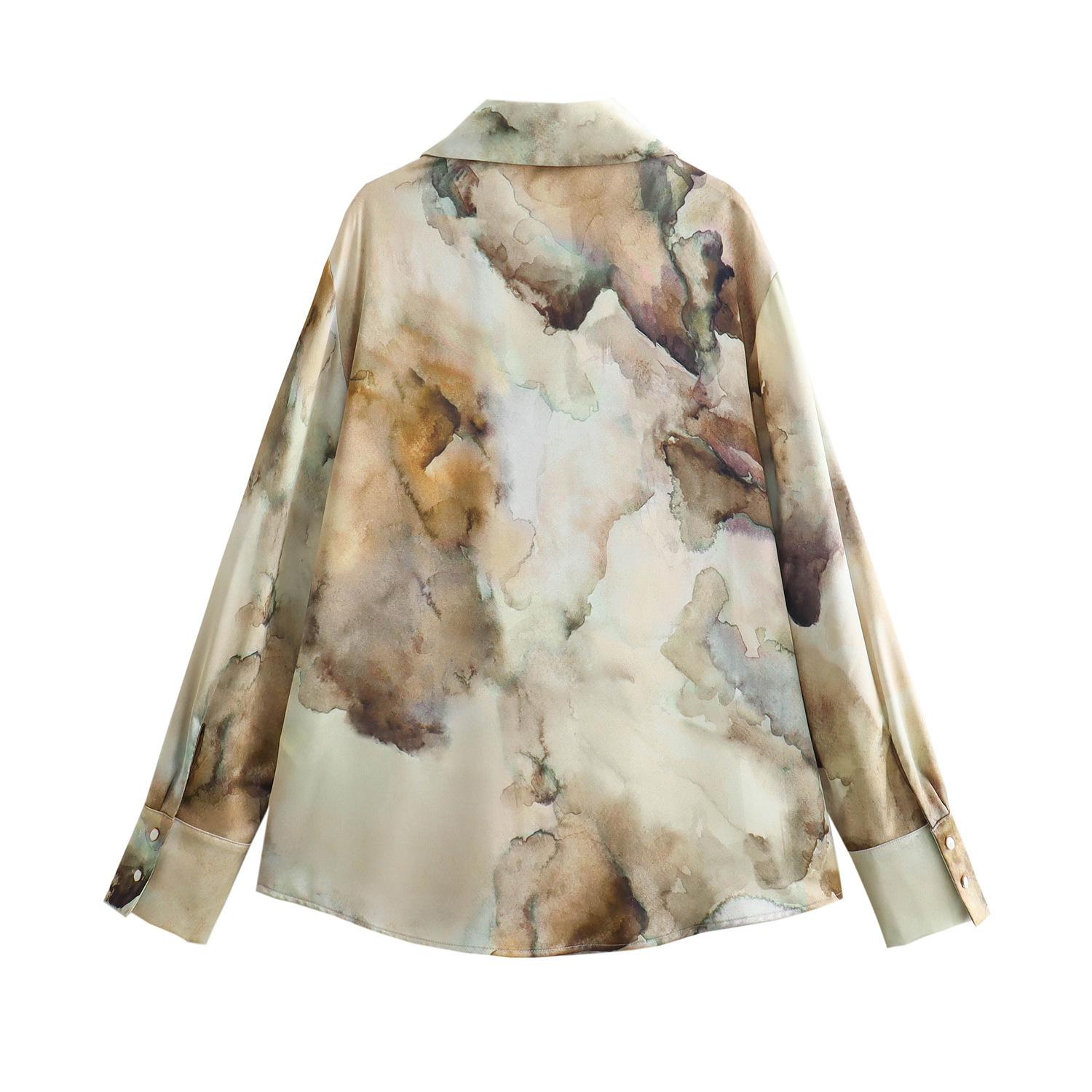 182g Weight Long Sleeve Sleeve Length Satin Fabric Type Skirt Co-ord Set Sets Type Casual, Holiday Occasion Shirt Collar Neckline Regular Fit Fit Type Tie Dye Pattern Spring, Autumn Season Women's Gender Printing, Button Design Elegant, Streetwear Style Casual Holiday Women's Elegant Streetwear Tie Dye Satin Printing Button Skirt Co-ord Set Skirt Sets 3