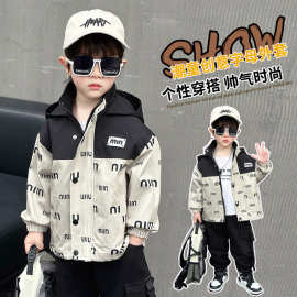 儿童拼色风衣2025新款男童秋款连帽秋冲锋衣宝宝秋季炸街韩版外套